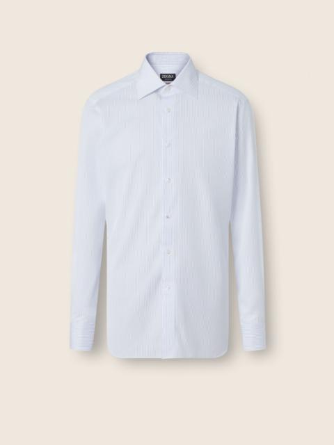 ZEGNA LIGHT AVIO BLUE AND WHITE STRIPED 300 COTTON SHIRT
