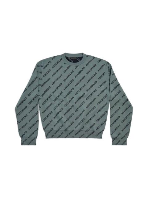 BALENCIAGA Women's Mirror Mini Allover Logo Sweater Medium Fit in Grey