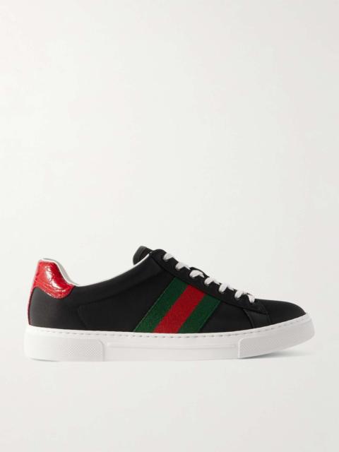 GUCCI Ace Croc-Effect Leather and Webbing-Trimmed Shell Sneakers