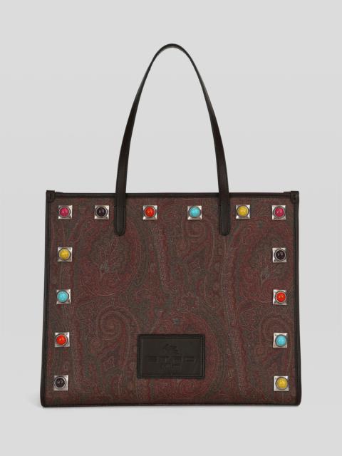 Etro MEDIUM PAISLEY SHOPPING BAG WITH MULTI-COLOURED STUDS