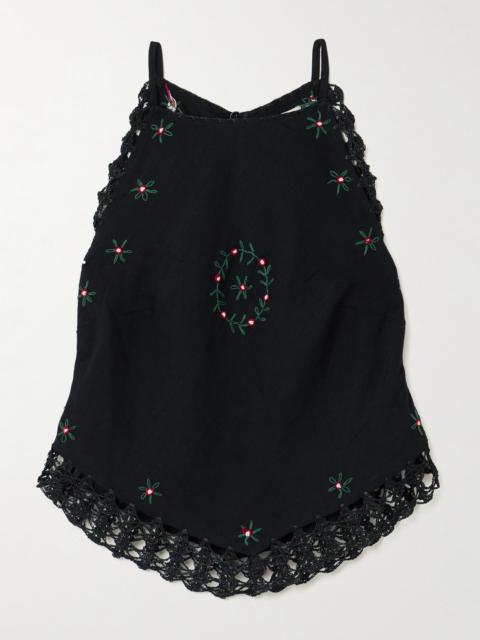 RIXO Ayanna Crochet-trimmed Embroidered Linen-blend Top