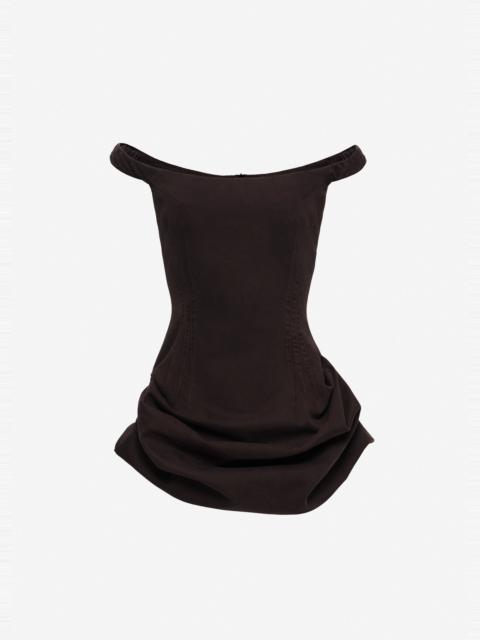 MAGDA BUTRYM Off-shoulder fitted denim mini dress in brown