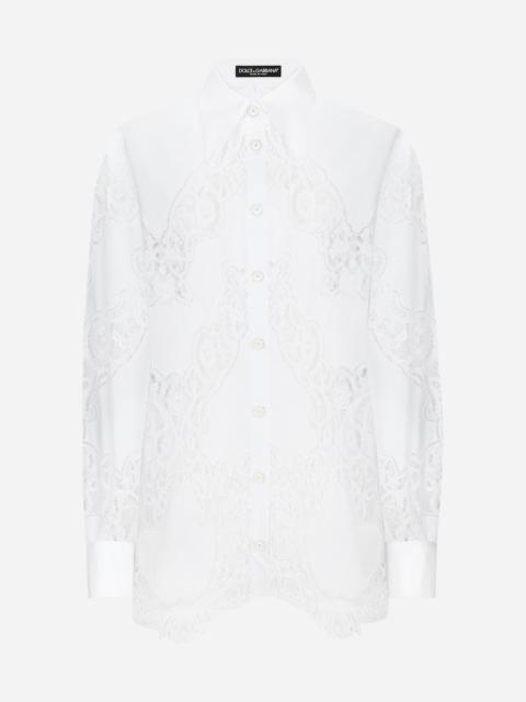 Dolce & Gabbana Cotton shirt with floral openwork embroidery