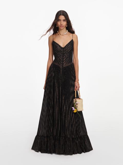 self-portrait Black Lurex Stripe Pleated Maxi Dress