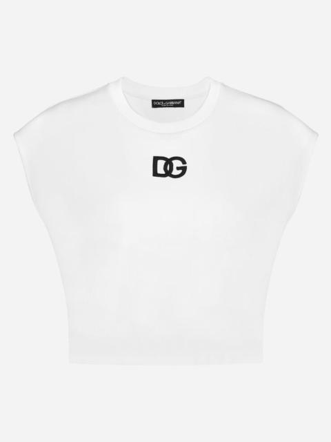 Cropped jersey T-shirt with DG logo patch