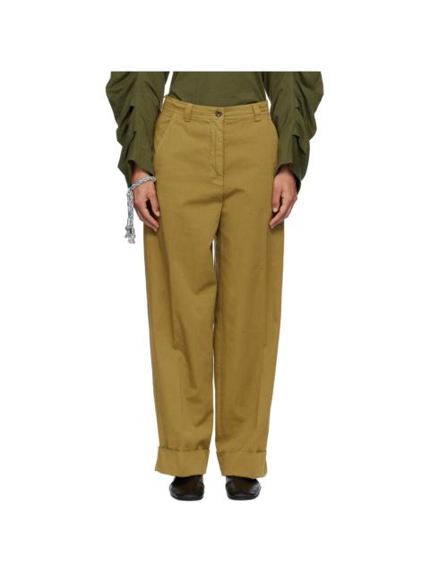 Dries Van Noten Khaki Cuffed Cotton Trousers