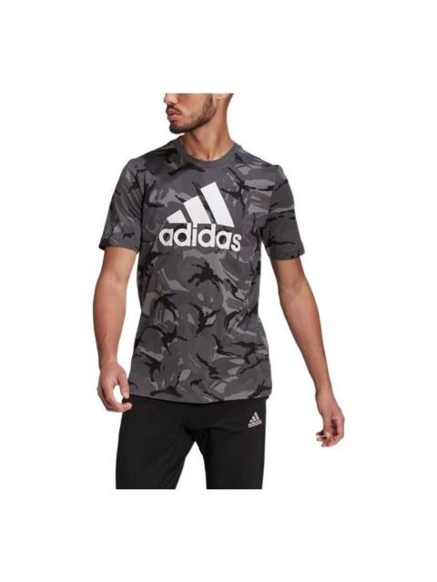 Men's adidas Camouflage Alphabet Large Logo Printing Round Neck Short Sleeve Black T-Shirt GK9951