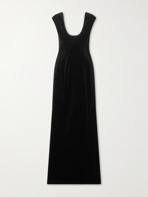 COLLEEN ALLEN Shirred Cotton-velvet Gown