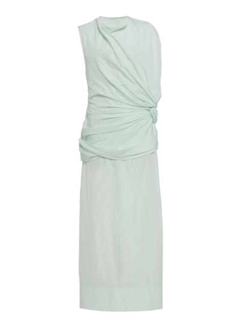 Jil Sander Gathered Taffeta Midi Dress blue