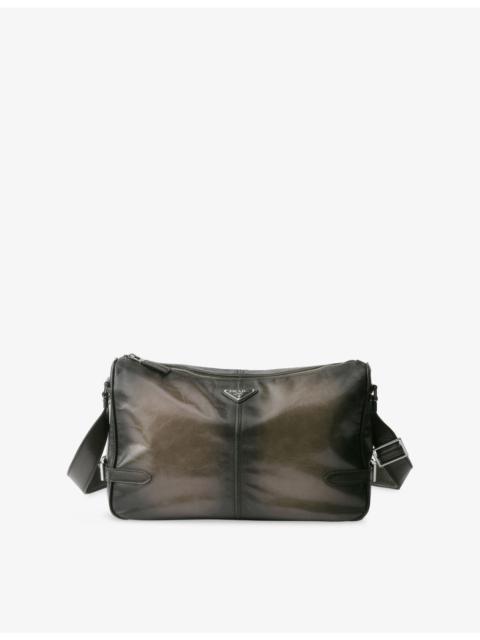 Prada Antiqued Leather Zipper Shoulder Bag