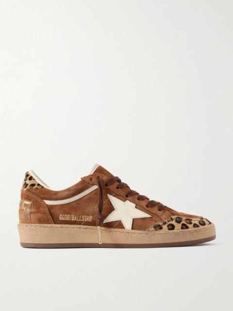 Golden Goose Ball Star Distressed Leather And Calf Hair-trimmed Suede Sneakers