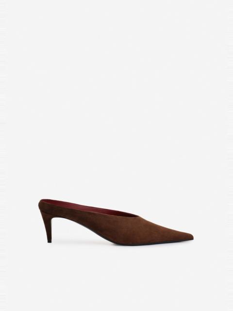 MAGDA BUTRYM Pointed-toe kitten heel mules in brown suede