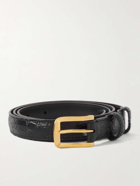 CELINE 2cm Croc-Effect Leather Belt