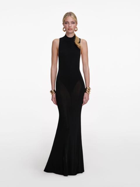 self-portrait Black Racer Back Viscose Knit Maxi Dress