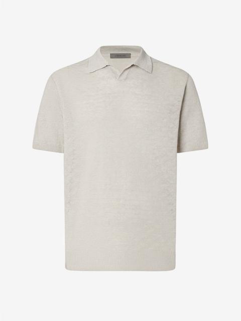 CORNELIANI Light beige buttonless linen polo shirt