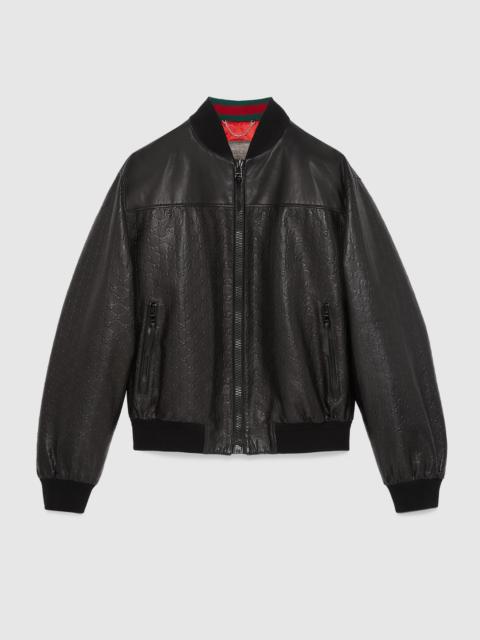 GG embossed leather bomber jacket
