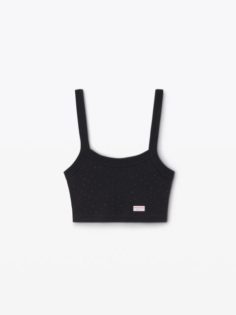 Alexander Wang Crystal Hotfix Cropped Camisole in Waffle Knit
