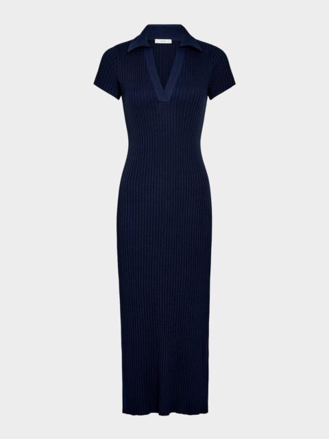 Vince Ribbed Short-Sleeve Polo Dress