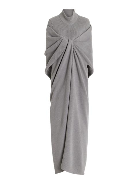 BRANDON MAXWELL The Holden Wool Turtleneck Draped Midi Dress grey