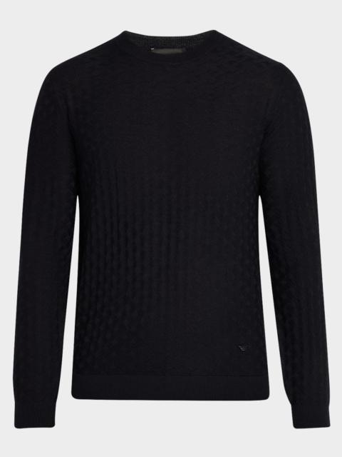 EMPORIO ARMANI Men's Merino Wool Basketweave Crewneck Sweater