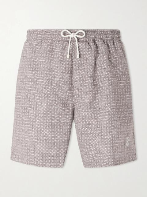 Brunello Cucinelli Straight-Leg Mid-Length Logo-Embroidered Printed Swim Shorts