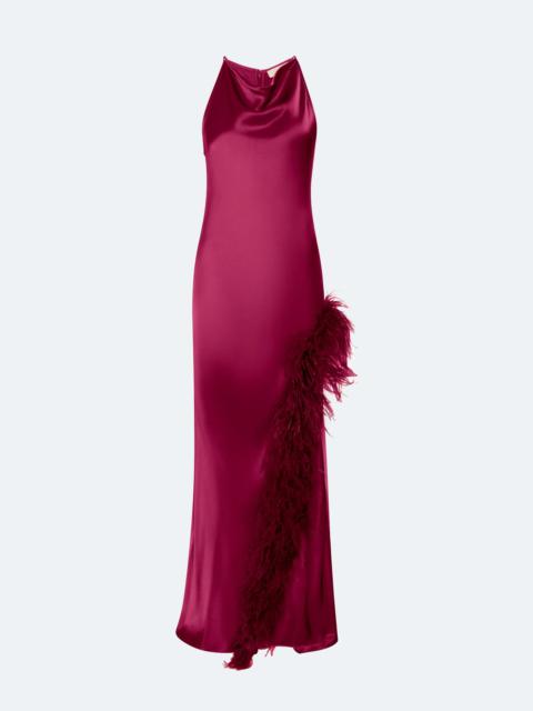 LAPOINTE Satin Halter Gown With Feathers