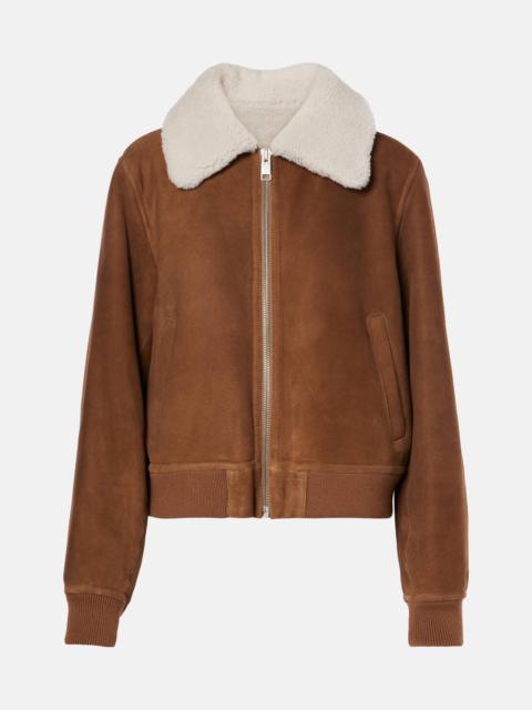 Yves Salomon Shearling-trimmed suede bomber jacket