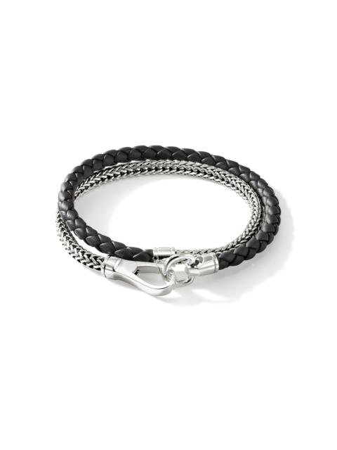 Double Wrap, Silver, Leather, 4.5MM