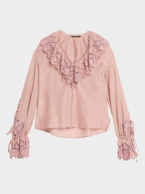 KOBI HALPERIN Arielle Lace-Trim Ruffle Blouse