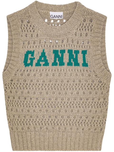 GANNI intarsia-knit logo top