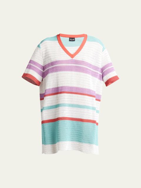 GIORGIO ARMANI Striped Crochet Mini T-Shirt Dress
