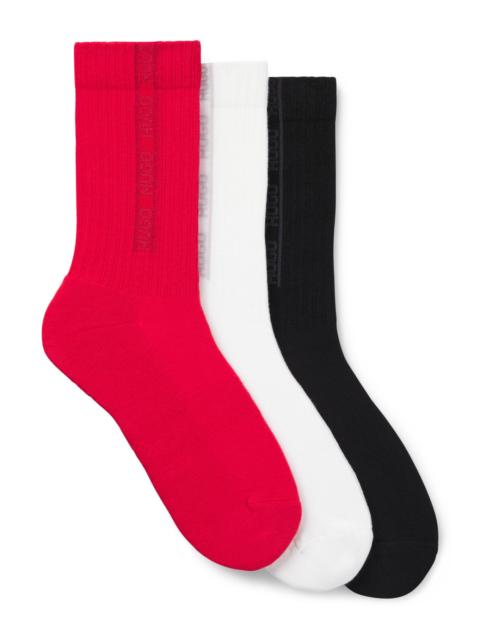HUGO THREE-PACK OF RIBBED SHORT SOCKS WITH TONAL LOGOS