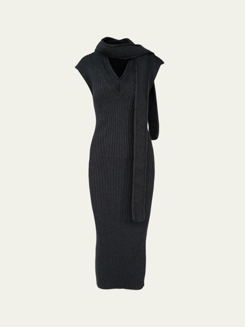AISLING CAMPS Scarf-Neck Sleeveless Rib Knit Midi Dress