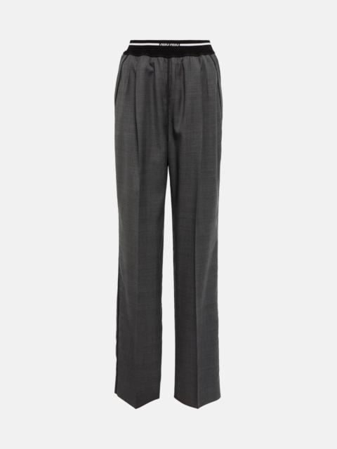 Miu Miu Logo wide-leg checked pants