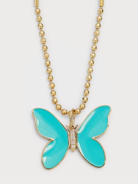 SYDNEY EVAN 14K Enamel Butterfly Pendant on Heavy Bolita Chain Necklace