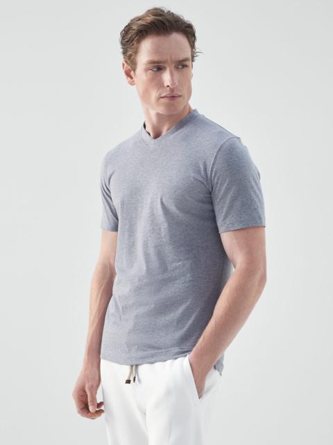 Cotton jersey slim fit T-shirt with V-neck
