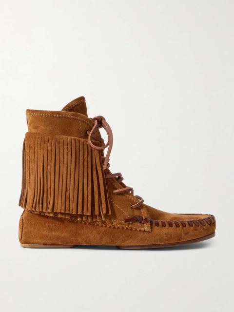 PARIS TEXAS Indiana fringed suede ankle boots Tan