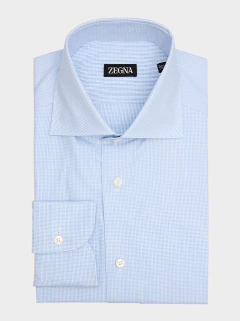 ZEGNA Men's Cotton Micro-Check Spread Collar Dress Shirt