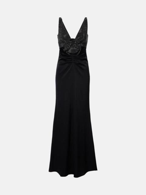 ROLAND MOURET Floral-appliqué embellished satin crêpe gown