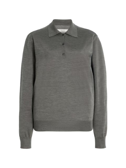 The Row Lilienne Silk Knit Polo Top grey