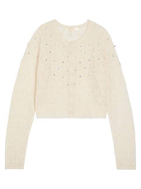 LoveShackFancy Loveshackfancy Calico Embellished Pointelle-knit Cropped Cardigan