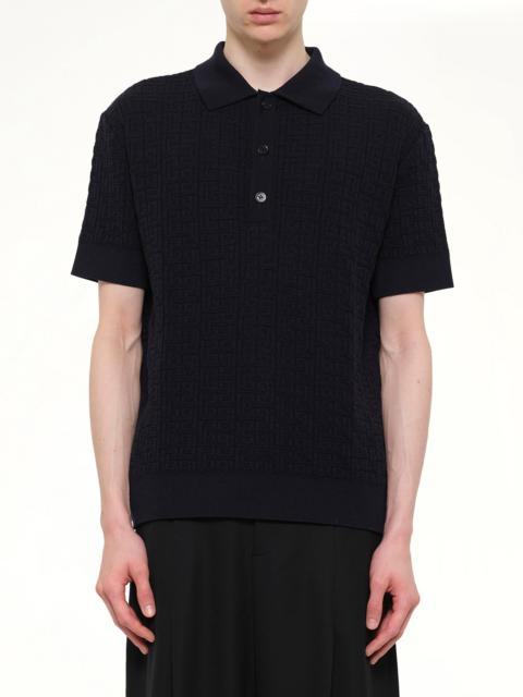 Balmain Monogram Vanise Knit Polo in Blue