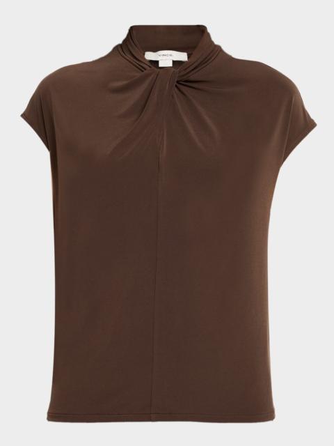 Vince Cap-Sleeve Twist-Front Jersey Top