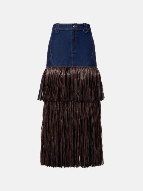 Johanna Ortiz Fringed denim maxi dress