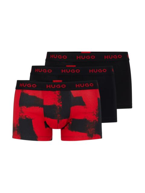 HUGO TRIPLE-PACK OF STRETCH-COTTON TRUNKS WITH LOGO WAISTBANDS
