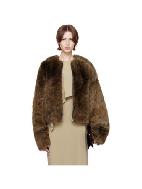 NOUR HAMMOUR Brown Dianne Cropped Shearling Jacket
