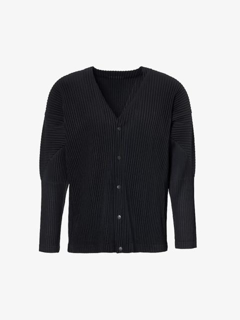 Pleated button-up knitted cardigan