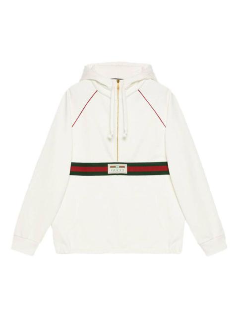 Gucci Hooded Sweatshirt With Web & Gucci Label 'Ivory' 645320-XJDAK-9146