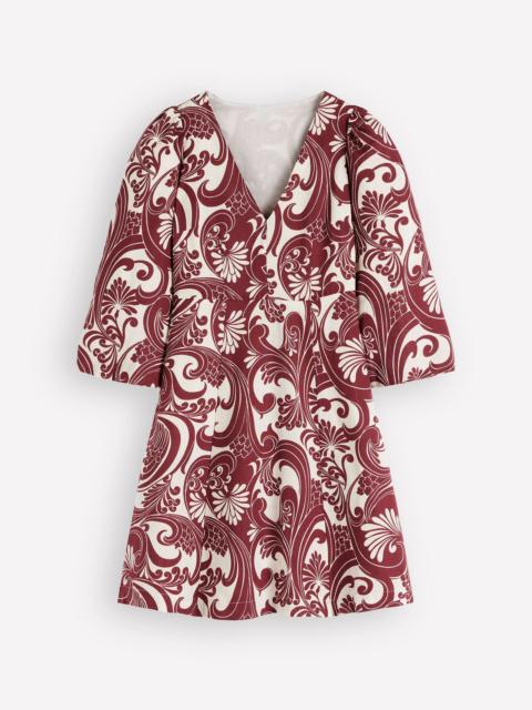 BODEN Marla Linen Blend Short Dress-Brown Foliage Whirl