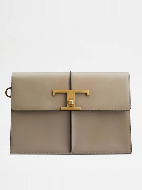Tod's TIMELESS CLUTCH BAG IN LEATHER - GREY